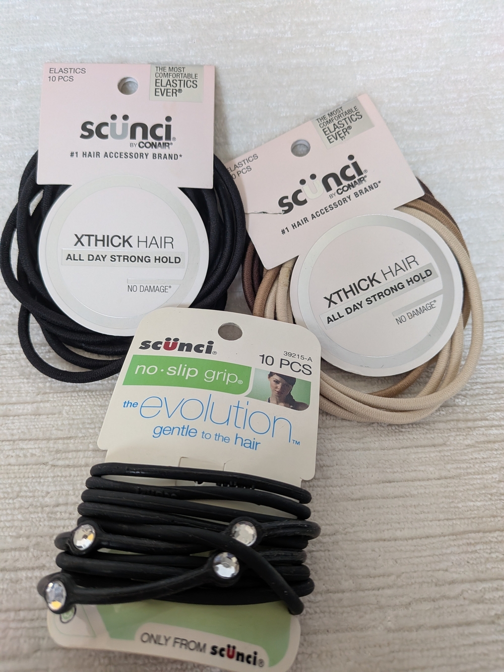 scunci XThick Hair Elastic Set in Black, Brown, Beige (Assorted Packs)